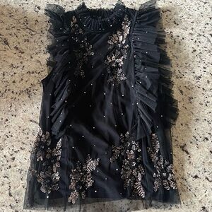 Ranna Gill Black Sleeveless Top with Sequin Embellishments